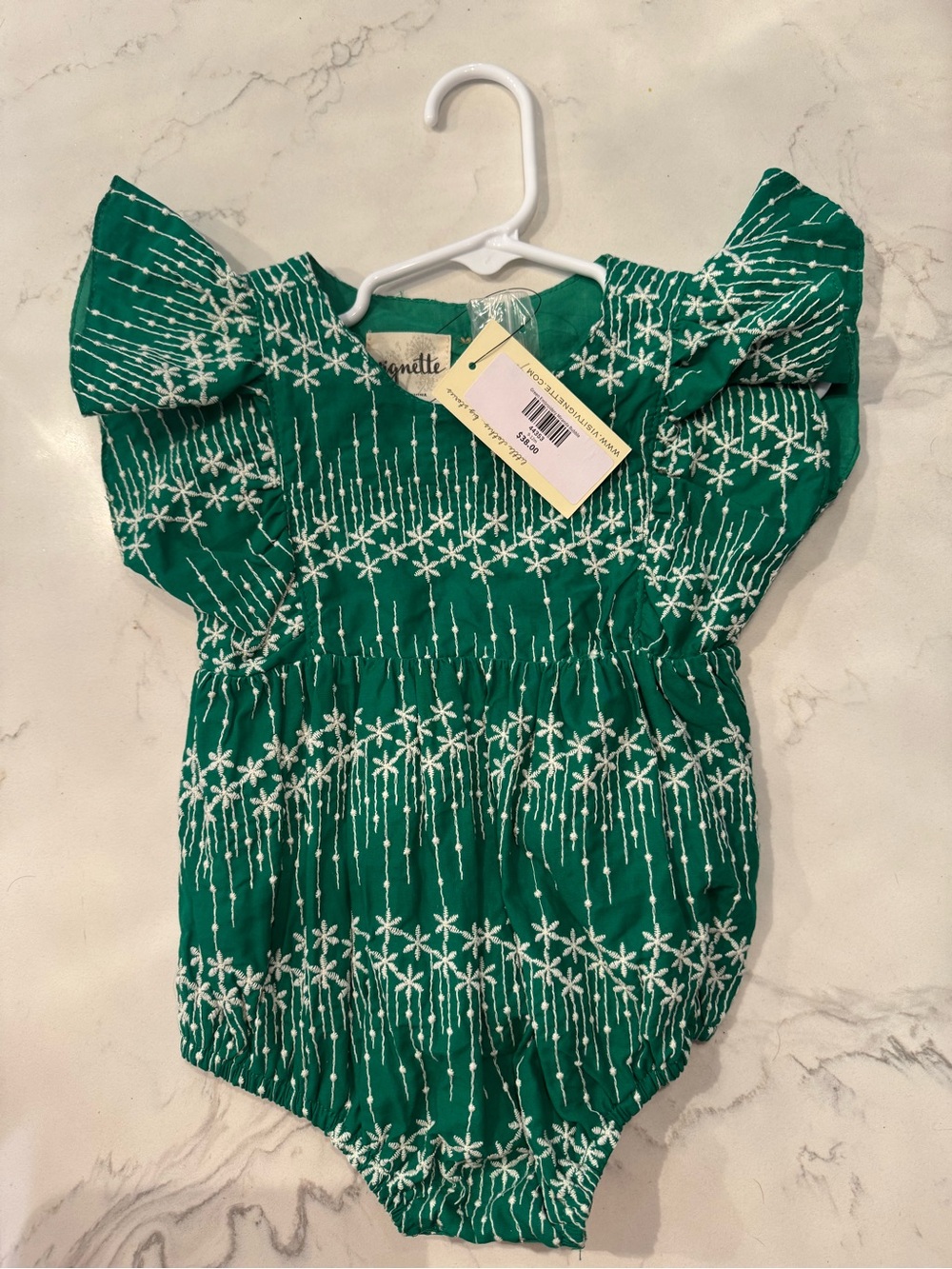 Green Embroidered Flutter-Sleeve One-Piece Romper - Unknown Brand
